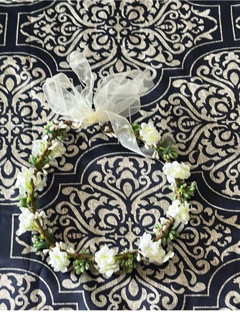 Floral White and Green Flower Crown Headband